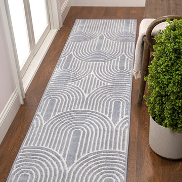 Pastel MidCentury Art Deco Striped Arches Two-Tone High-Low Area Rug